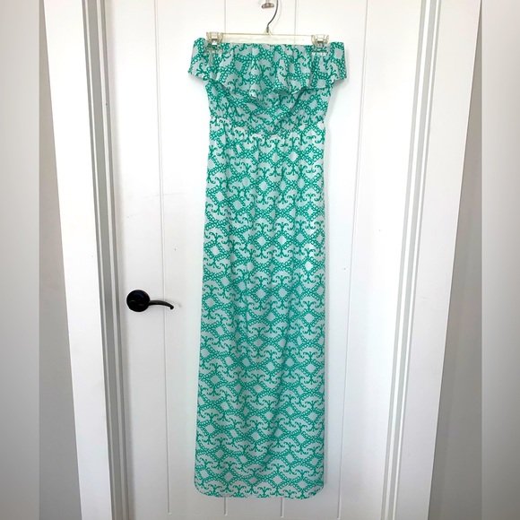 Green and White Maxi Dress (S) - Picture 1 of 3